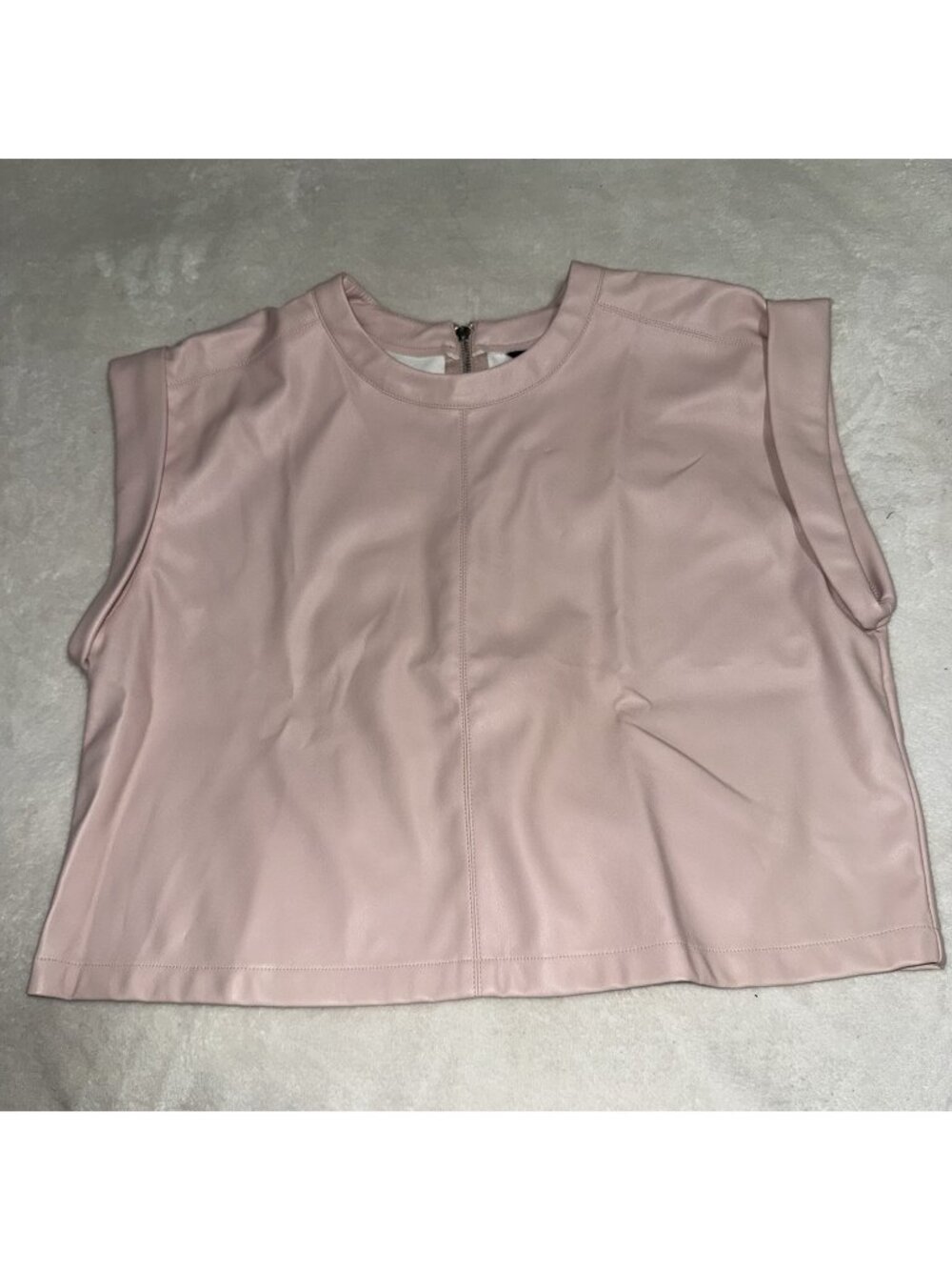 Steve Madden Womens L Pink Faux Leather Crop Top Sleeveless Back Zip